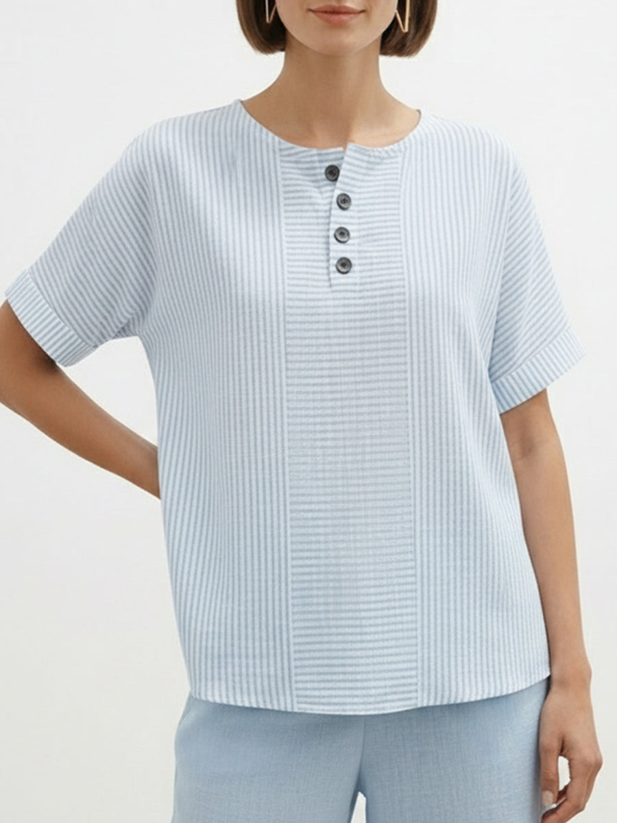 Women's Artistic Cut Striped Cotton-linen Shirt Blouse
