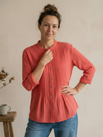 Women's Relaxed Fit Cotton-Linen Blend Shirt with Pintuck Detail