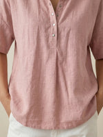 FIORACHIC Women’s Cotton Linen Polo Collar Short Sleeve Casual Shirt