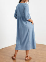 Casual Loose-fitting Patchwork Lace Trim Linen And Cotton Dress
