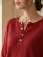 Women's Soft Solid Color Henley CollarSweater Top