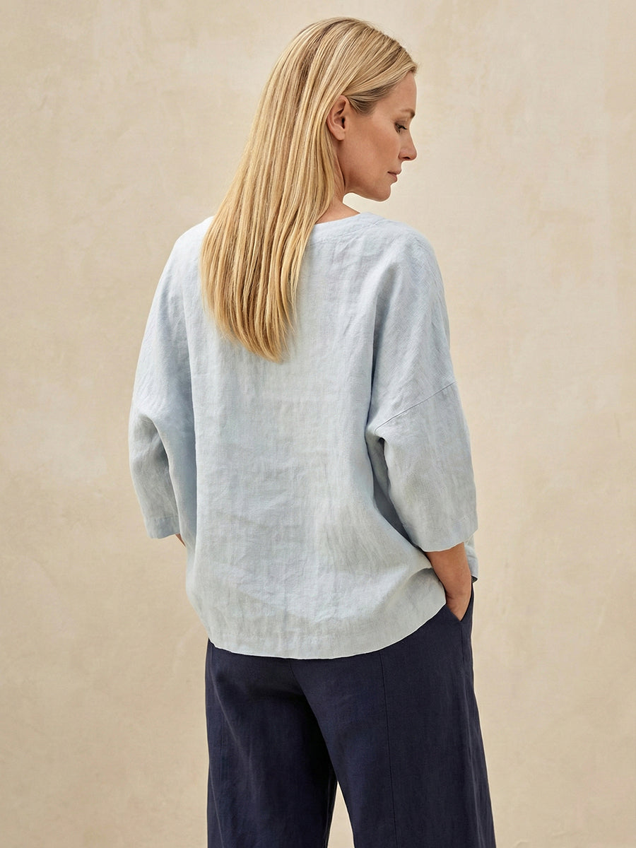 Linen Boatneck 3/4 Length Sleeve Top