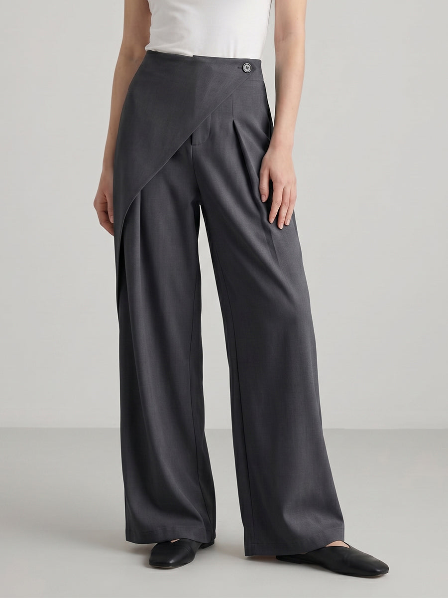 Women's Minimalist High-Waist Asymmetric Flowy Wide-Leg Trousers