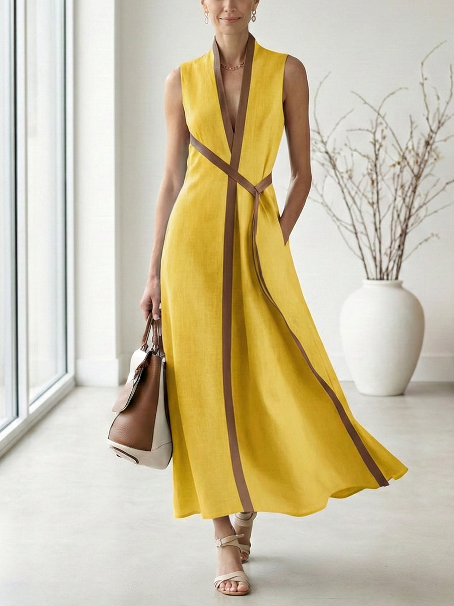 Women's Stand-up Collar Sleeveless Casual Loose Cotton And Linen Dress