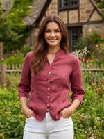 Linen Hand Button Fitted Jacket Red / S