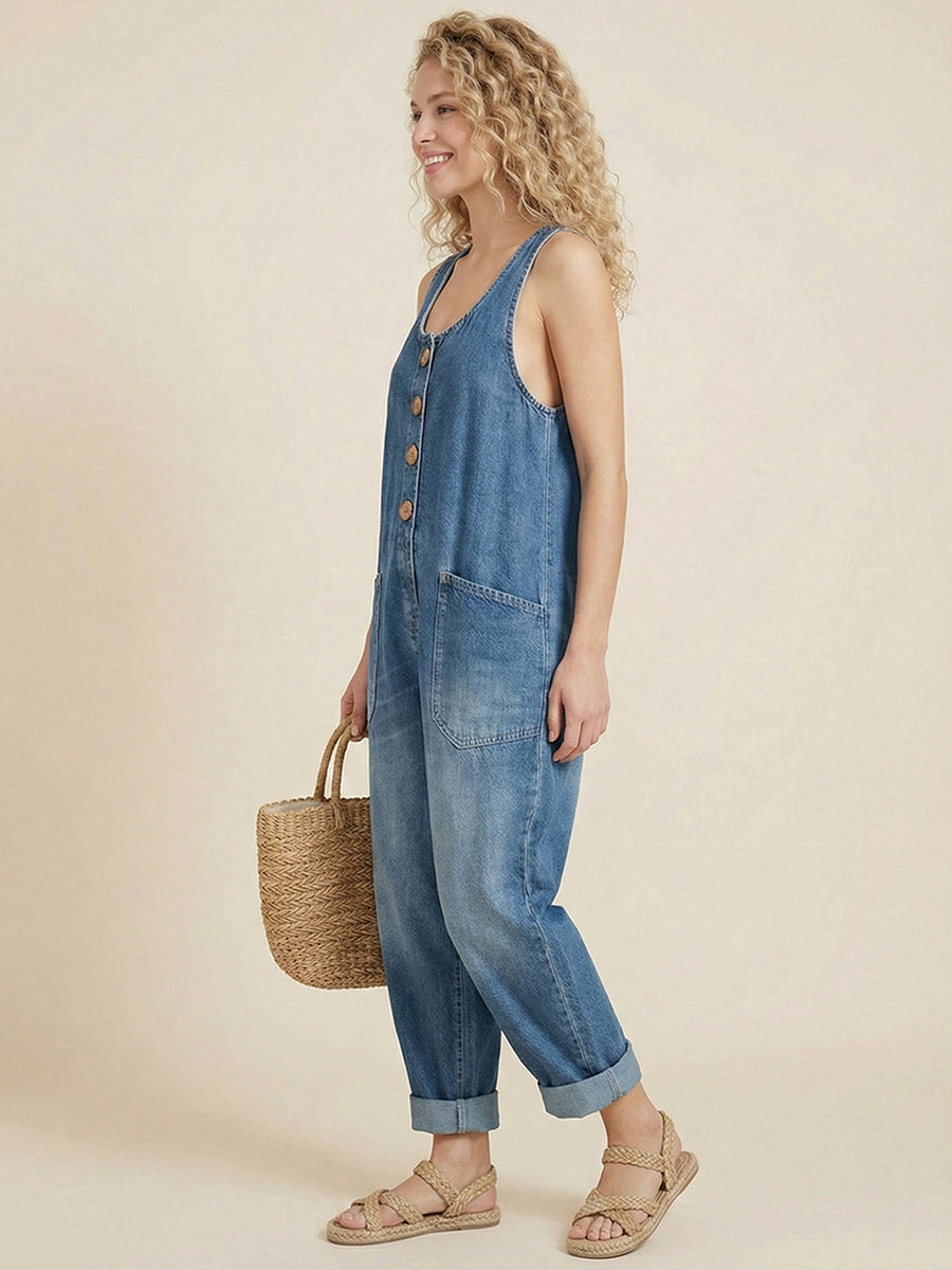 Women’s Casual Cotton Vest & Denim Jumpsuit