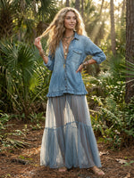 Mother’s Day Vintage Denim Patchwork Maxi Dress – Elegant & Timeless Gift