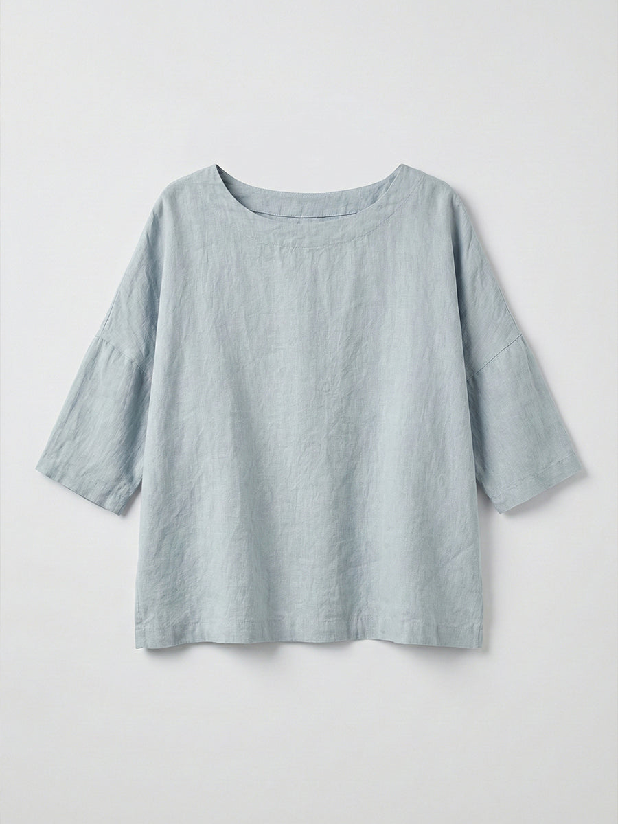 Linen Boatneck 3/4 Length Sleeve Top
