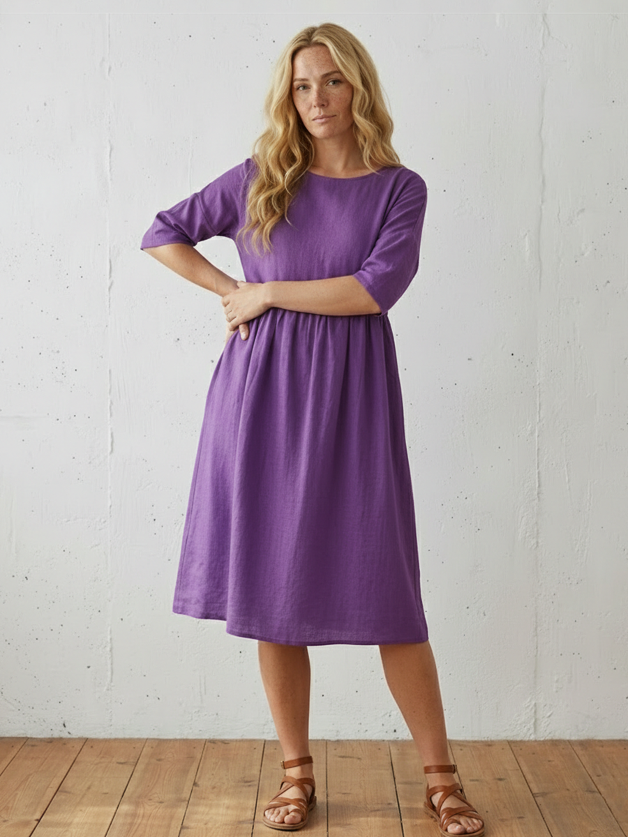 Linen A-Line Midi Dress