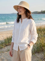 Women’s Minimal Lace Cotton Linen Top – Loose Fit Breathable Summer Blouse
