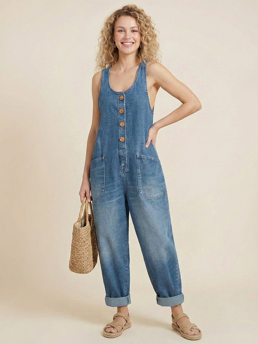 Women’s Casual Cotton Vest & Denim Jumpsuit