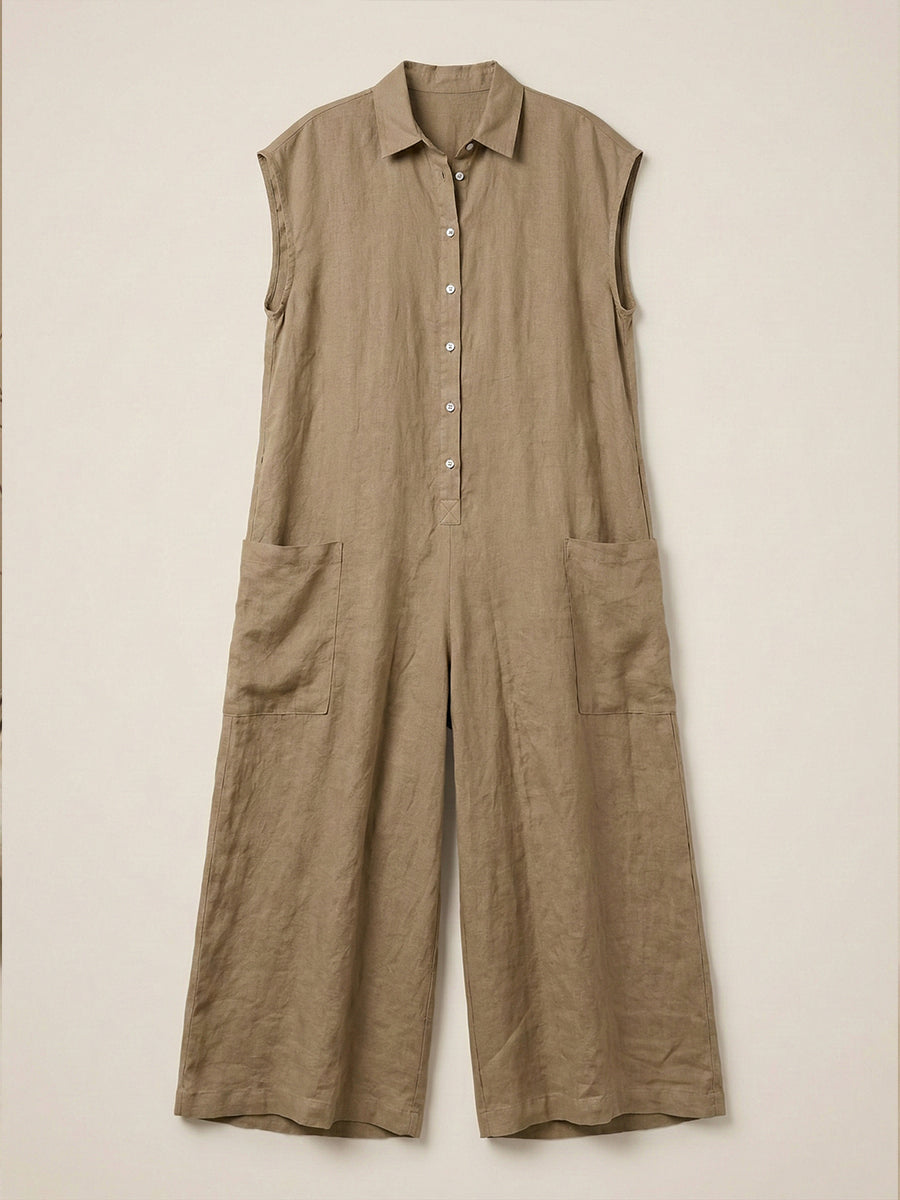 Women’s Linen Blend Sleeveless Wide-Leg Jumpsuit