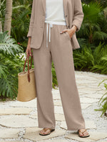 Linen Elastic Waist Straight-Leg Trousers Beige / S