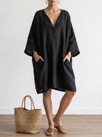 Loose-fit Casual Plus Size Linen And Cotton Dress