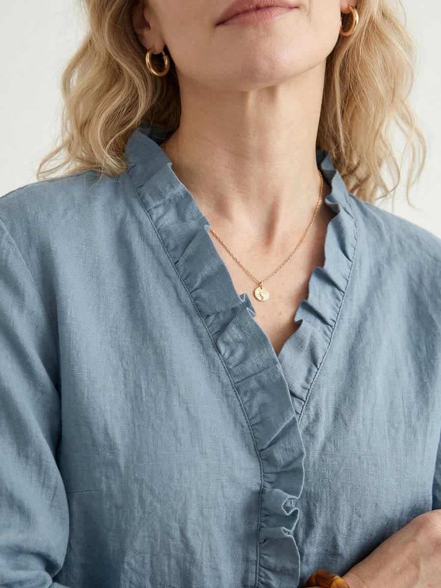 Women's Casual Cotton And Linen Ruffle Shirt