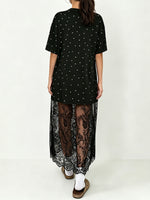 Round-neck, Polka-dot, Short-sleeve, Loose-fit, Casual Lace Dress