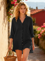 Women’s Casual Cotton And Linen Ruffle Shirt Sand / S