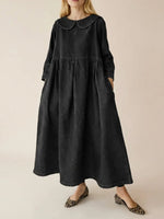 Peter Pan Collar Long-sleeved Loose-fitting Casual Denim Dress Women