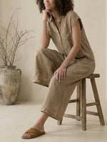 Women’s Linen Blend Sleeveless Wide-Leg Jumpsuit