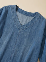 Women's Casual Washed Denim V-Neck Tunic Top