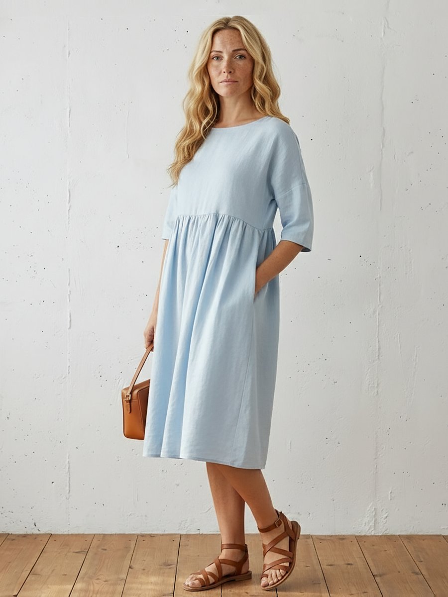 Linen A-Line Midi Dress