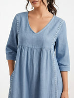 Casual Loose-fitting Patchwork Lace Trim Linen And Cotton Dress