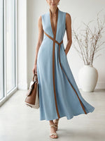 Women's Stand-up Collar Sleeveless Casual Loose Cotton And Linen Dress