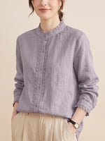 Women’s Minimal Lace Cotton Linen Top – Loose Fit Breathable Summer Blouse