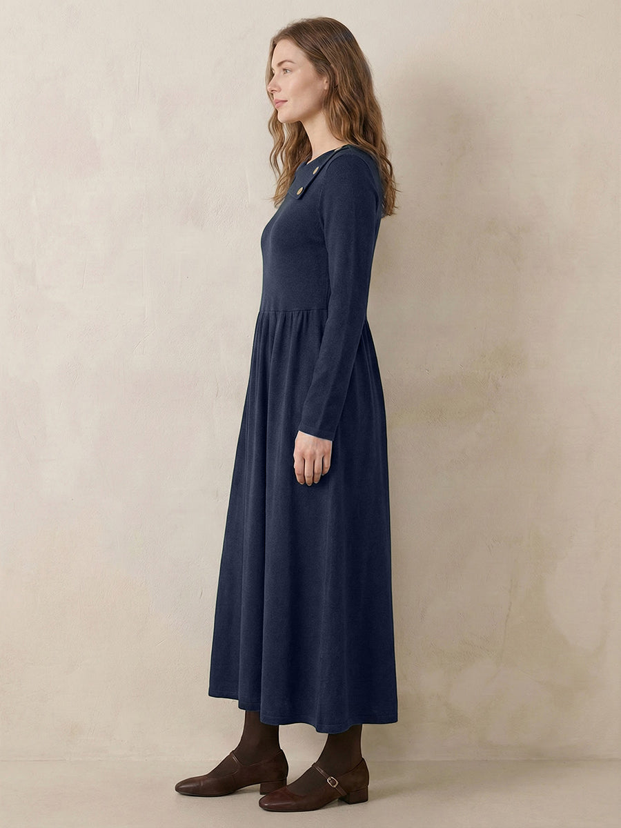 Wool Layered Neck Pleated Maxi Dress BILLIE