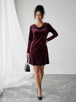 Elegant Women's Flowing Collar Long-Sleeved Sensual Velvet Dress Party Clothes Chic Dress