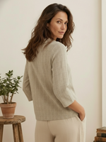 Women's Linen Gingham Checked Round Soft-Fold Collar Top