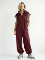 Women's Stand Collar Short Sleeve Cotton Wide-Leg Jumpsuit – Casual Loose Fit