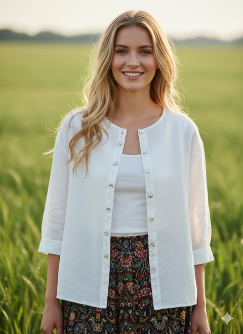 Linen Button-Front Drop Shoulder Shirt