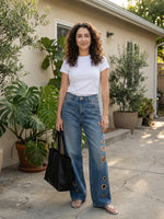 Women’s High-Waisted Wide-Leg Jeans with Side Grommet Details