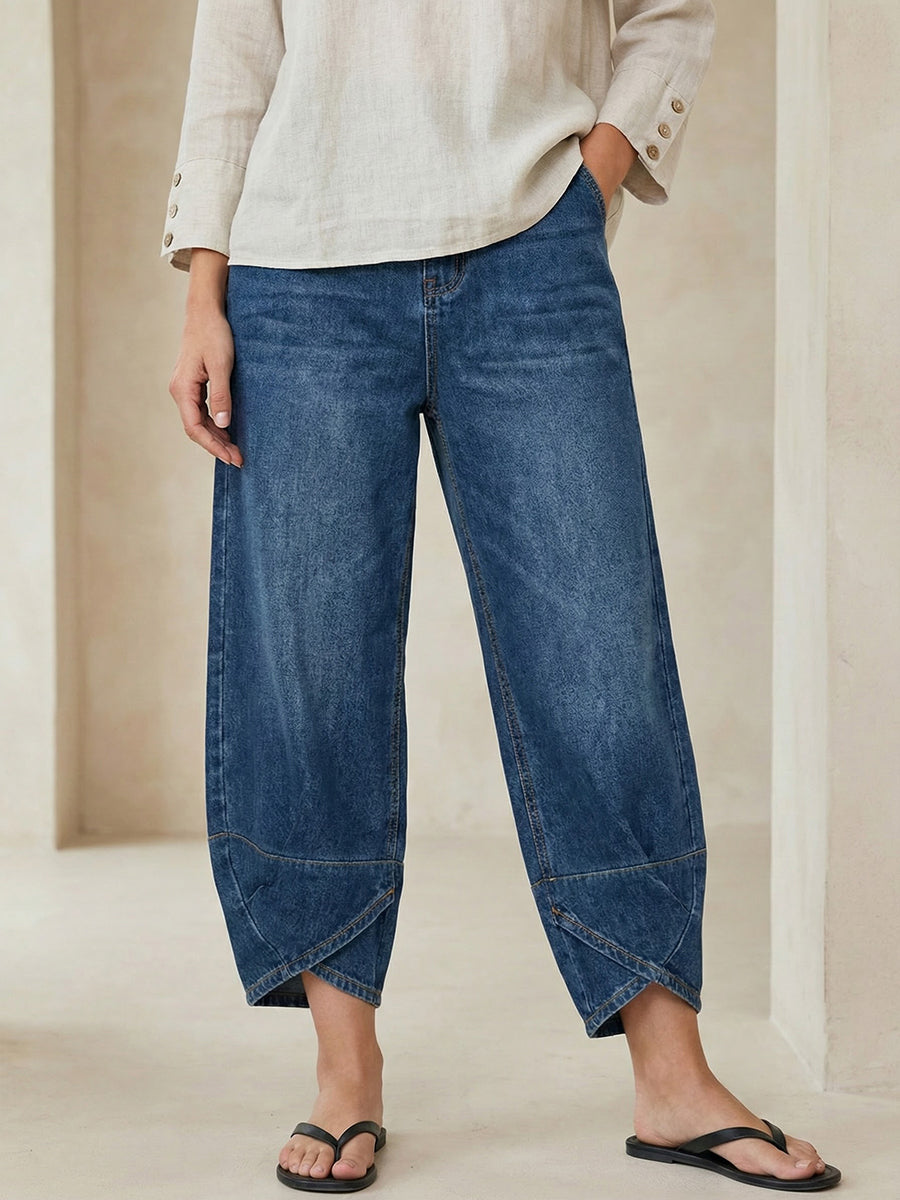 Women’s Casual Cross Design Washed Cotton Denim Jeans