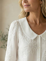 Vintage Peter Pan Collar Embroidered Floral Button-Up Shirt