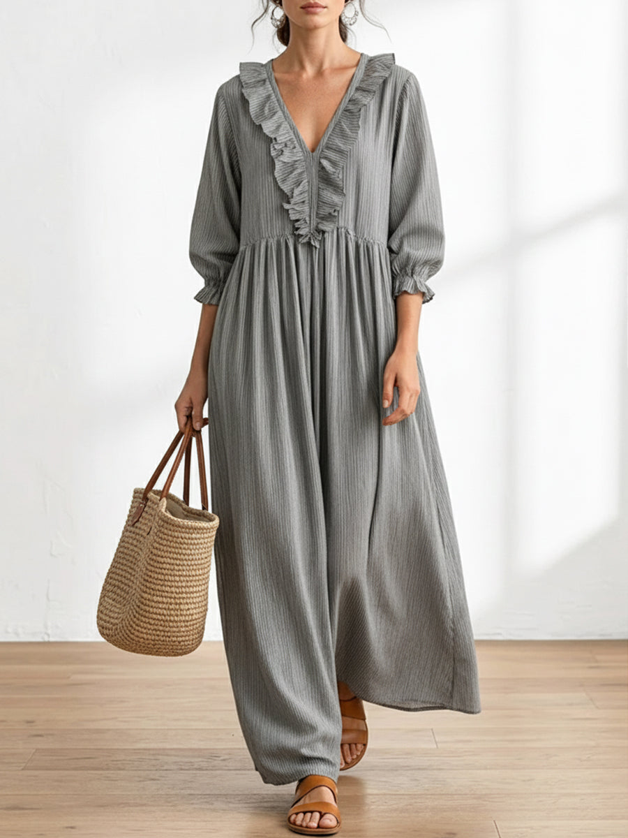 Women's Striped Art Print Casual Stylish Ruffled Vacation Maxi Dress