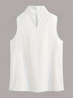 White Linen Cotton Sleeveless Blouse With Eyelet Cutout Details