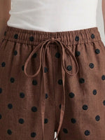 Classic Casual Embroidered Polka-dot Linen-cotton Trousers