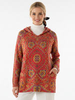 Women's Retro Ethnic Totem Art Print Casual Knitted Pocket Hooded Tunic Top