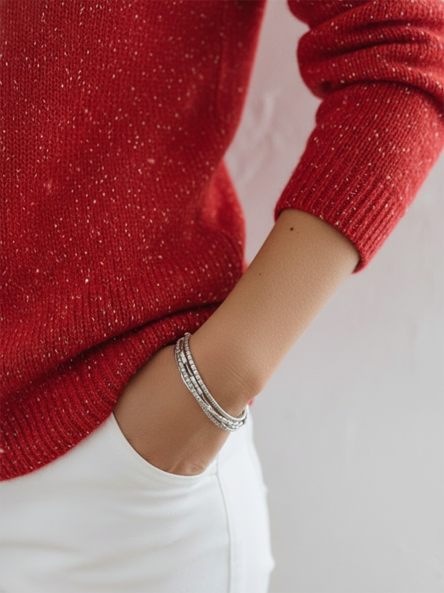 Women's Shiny Henley Neck Solid Color Sweater Top