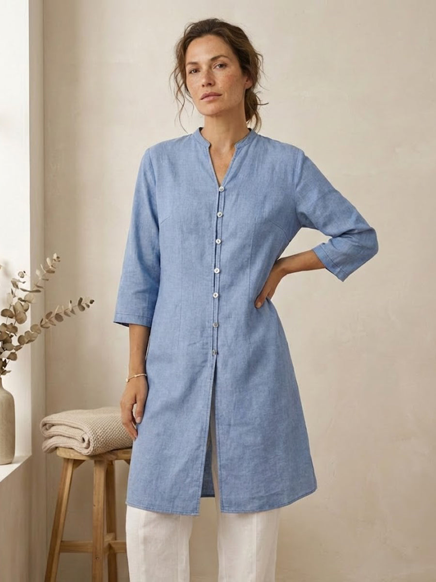 Womens Linen Hand Button Long Top