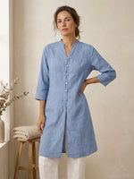 Womens Linen Hand Button Long Top