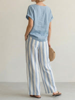 Cozy Loose-fit Striped Cotton-linen Two-piece Set