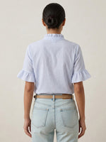 Vertical-striped Seersucker Short-sleeve Shirt With Ruffled Details