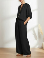 Womens Stylish Cozy Shirt & Wide-Leg Pants Linen Cotton Two-Piece Set