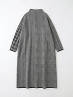 Loose-fit long-line houndstooth knit dress