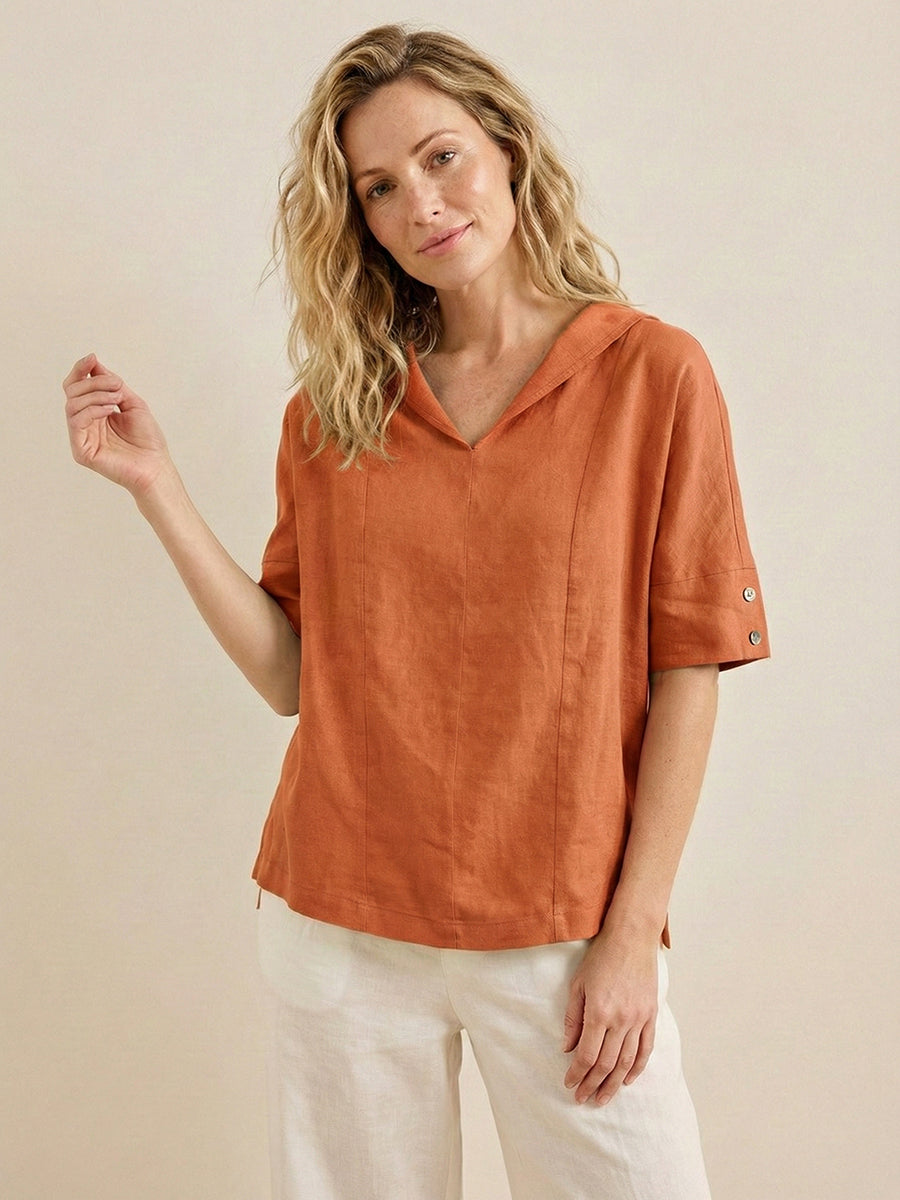Linen V-Neck Short Sleeve Shirt