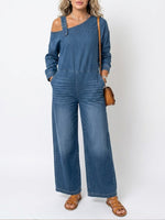 Women's Fashionable Off-the-shoulder Denim Jumpsuit