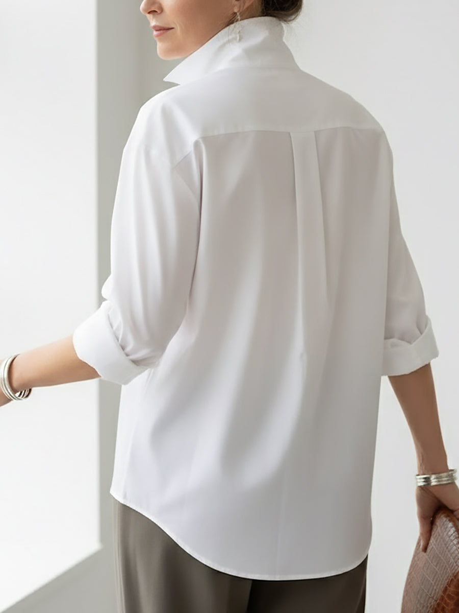 Womens Elegant Stand-collar Metal Buttons Cotton Linen Blouse